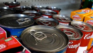 Shelf of canned goods at the Marketplace.