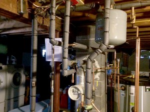 Newly wrapped hot water and heating pipes.